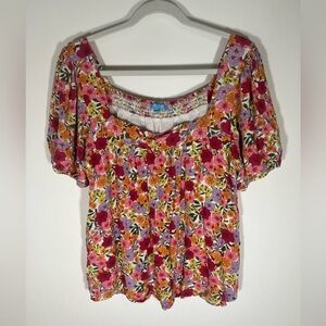 Draper James pleated flowy cottagecore preppy floral SS top sz XL coquette